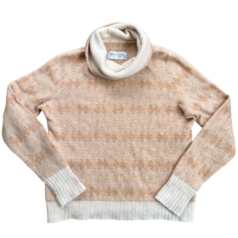 Aventura‎ Cowl Neck Sweater Women Medium Peach Cream Fair Isle Knit Excellent